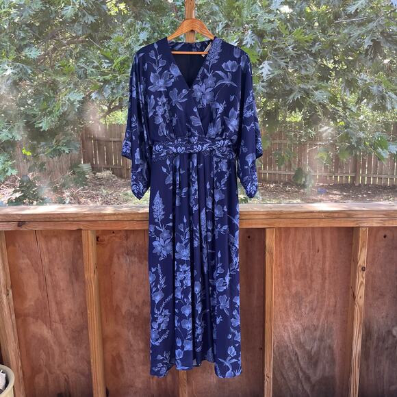 EShakti Wayward Fancies Blue Floral Kimono Sleeve Maxi Dress Size 3X/26W - Picture 1 of 14